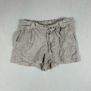 Max Studio Striped Linen Shorts Women’s L Large Loose Fit 3” Inseam Belted